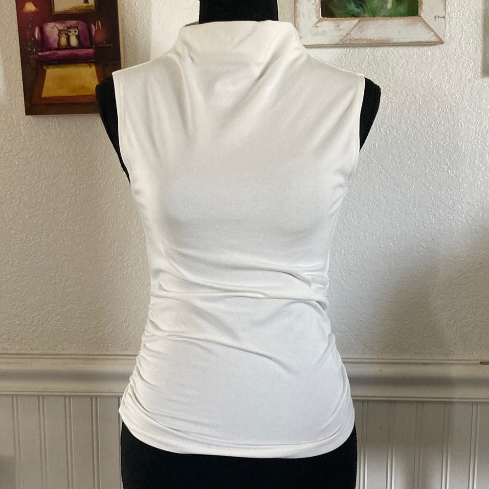 Gap Mock Neck Ruche Fitted Modern Tank- winter white XS
